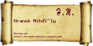 Hranek Mihály névjegykártya